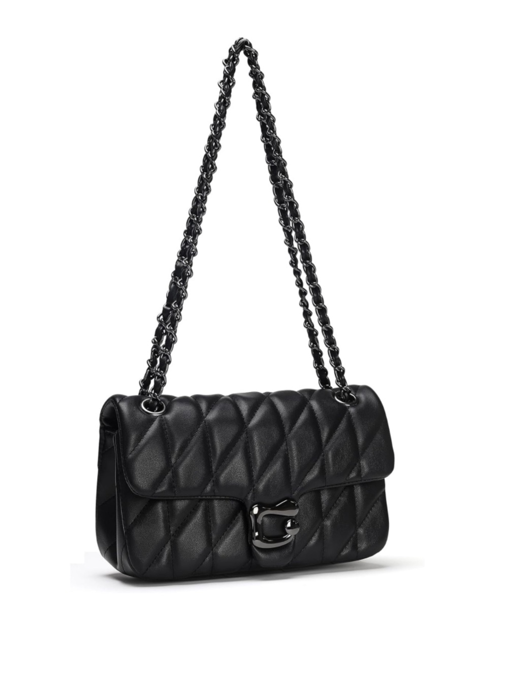 Black Quilted Chain-Handle Shoulder Bag